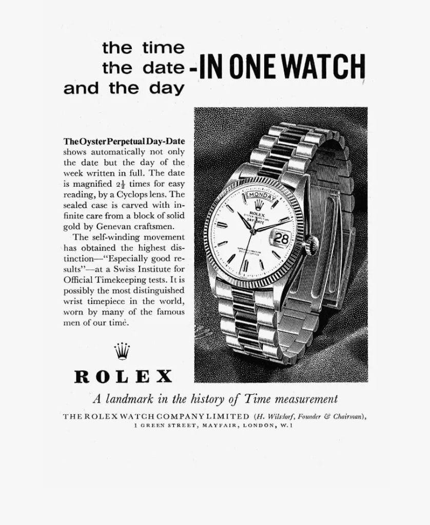 rolex day date vintage ad 1960 838x1024